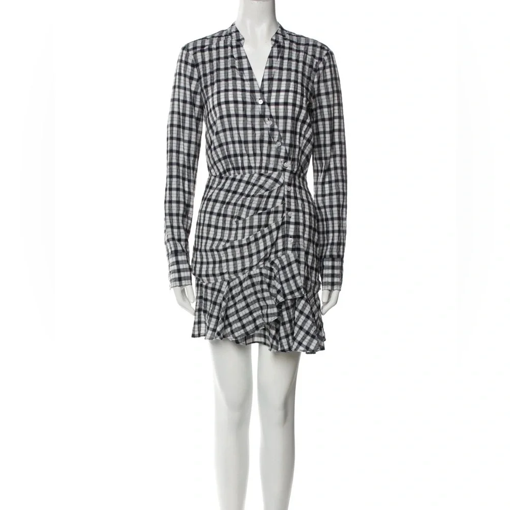 Veronica Beard Ruffled black/white Gingham lined mini dress size Medium - Picture 2 of 9